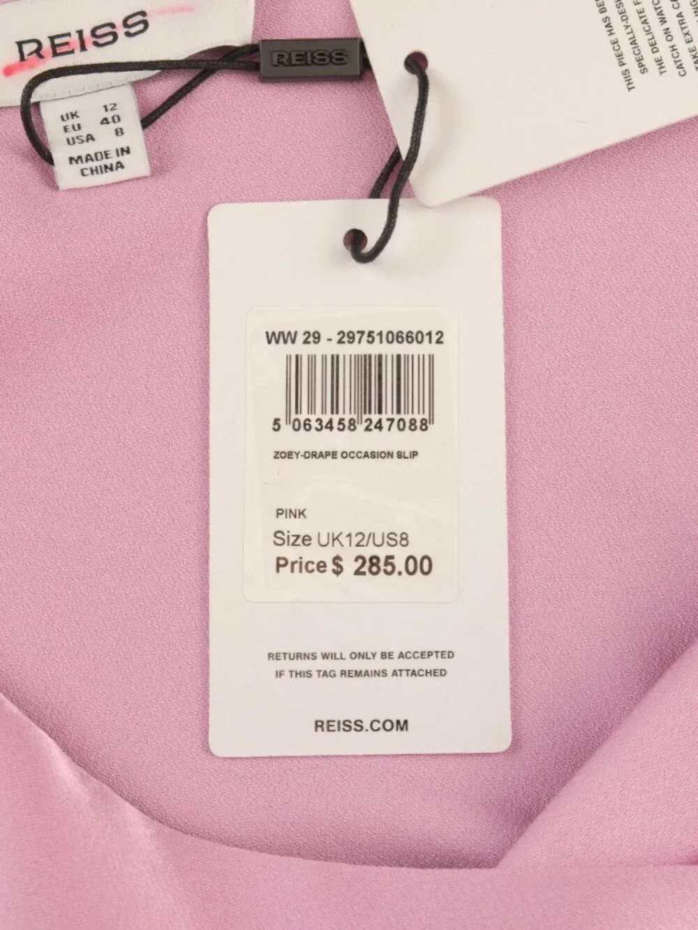 Reiss Zoey Satin Drape Ruched Midi Slip Dress, Light Pink, US 8 - Picture 4 of 11